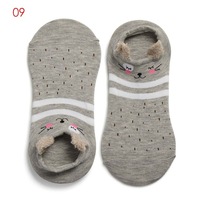 Chaussettes invisibles antidérapantes en coton pour femmes avec oreille d'animaux 3D de dessin animé avec silicone bon marché en stock