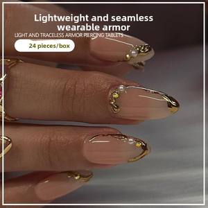 Ongles à presser européens et américains, best-sellers, avec logo préconçu personnalisable, bordure dorée, 24 pièces - Product Image 2