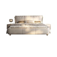 Lit double en cuir avec cadre en bois massif pour chambre principale, 2x2 mètres, design moderne minimaliste de luxe léger, avec rangement intégré