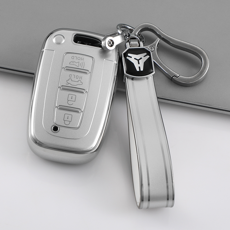 Funda para llave Type-G de 4 botones + Llavero de TPU - Plata