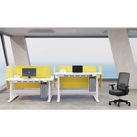 Poste de travail intelligent électrique réglable en hauteur pour 2 personnes, bureau assis-debout avec rail d'accessoires, mobilier de bureau personnalisable OEM en gros