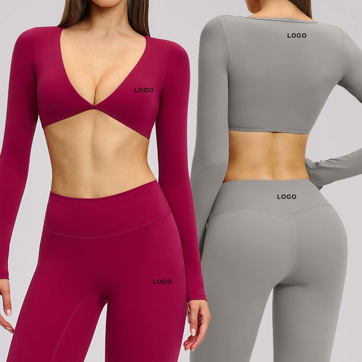 Women Yoga Long Sleeve V Neck Spandex Nylon Sweat Wicking Sports Top Outdoor Fitness Running Yoga T-Shirt