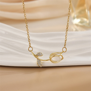 Collar <span class=keywords><strong>con</strong></span> colgante de flor de tulipán de Venta caliente de verano <span class=keywords><strong>con</strong></span> cadena chapada en oro de 18 quilates para mujer, regalo de fiesta diario - Product Image 3