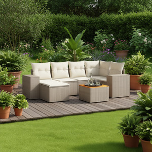 Conjunto de Sofás de Jardín Beige, Muebles de Ratán para Exteriores con Cojines de Espuma de Alta Densidad, Diseño Contemporáneo Impermeable - Product Image 2