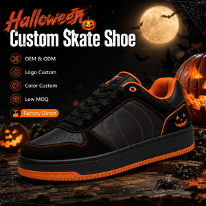 Chaussures de skate Halloween Citrouille Orange Noir Personnalisées Hommes Femmes Baskets Respirantes Vente en Gros Usine OEM Chaussures de Skateboard - Product Image 1
