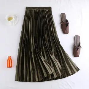 Autumn <strong>Winter</strong> New Satin Metallic Pleated Korean Version Long <strong>Skirt</strong> Retro High Waisted fairy <strong>Skirt</strong> - Product Image 4