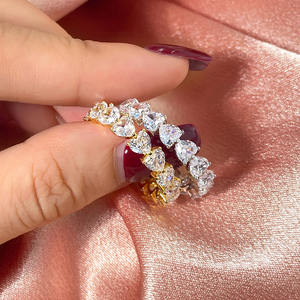 INS cincin bertatahkan zirkonia kubik hati merah muda wanita, cincin es keluar modis Eropa dan Amerika - Product Image 4