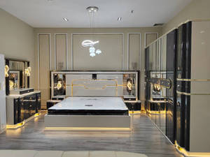 2025 độ bóng cao hoàn thành thanh lịch sang trọng siêu Vua Kích thước 8 cửa tủ quần áo LED thắp sáng nhân đôi đầu giường phòng ngủ bộ đồ nội thất - Product Image 2