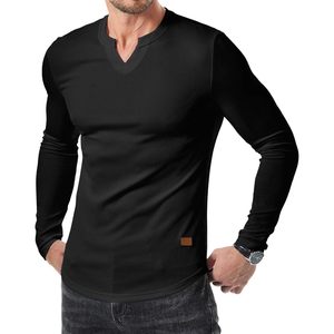 FOXA เสื้อยืดคอกลมแขนยาวผู้ชายแบบมีริบ เสื้อถักลำลอง - Product Image 1