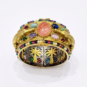 08878 Lapat Kundan Kada Brazalete Abierto con Gemas Multicolores de Latón, Joyería Étnica de Moda para Bodas y Fiestas - Product Image 1