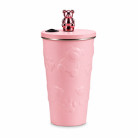Gobelet de voyage moderne en acier inoxydable 304 de 600 ml avec motif d'ours en relief, isolation sous vide à double paroi, isolation thermique de 6 à 12 heures