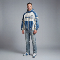 Veste matelassée en toile bleue pour homme, personnalisable OEM/ODM, qualité supérieure, respirante, style patchwork, tendance streetwear