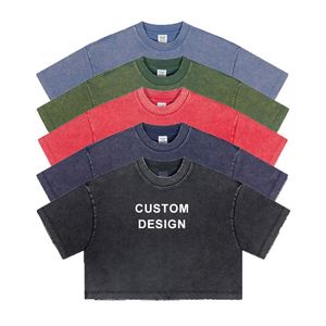Camiseta Corta Oversize de Moda Verano 2025 para Mujer, Camisetas Personalizadas con Estampado para Chicas, 230gsm, Estilo Vintage con Lavado Ácido - Product Image 1