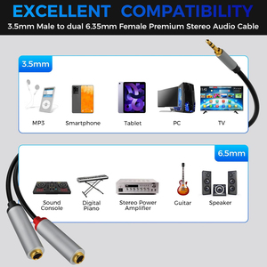 Mạ Vàng 3.5Mm Để Đôi 6.5Mm Nữ Trs Cáp Aux Nam Mono 6.5 Jack Để Âm Thanh Stereo Jack 3.5 Âm Thanh Cáp Cho Mixer Khuếch Đại - Product Image 2