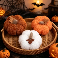 Vente flash - Figurine de citrouille en peluche multicolores, ornement texturé en tissu moelleux, décoration de table pour Halloween