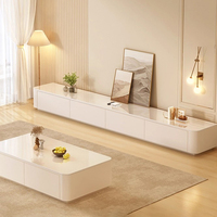 Meuble TV Minimaliste Moderne Haut de Gamme Style Crème avec Table Basse en Dalle de Roche – Combinaison de Meubles de Salon