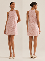 Nouvelle Arrivée Été 2026 USA Australie Vente Chaude Robe Courte Rose Poudré à Col Bateau Sans Manches en Dentelle Florale 3D
