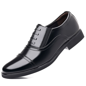 Chaussures en cuir pour hommes à bout rond, à lacets, pour le travail et les occasions formelles, avec talon compensé intérieur pour augmenter la hauteur - Product Image 4