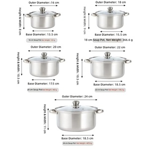 Lot de 5 casseroles de cuisson en acier inoxydable avec poignée, 18cm, 20cm, 22cm, 24cm, 26cm, pour la cuisine domestique, vente en gros à prix réduit - Product Image 3