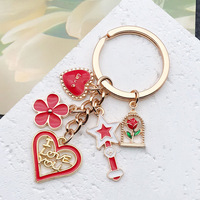 Ballon en alliage en forme de cœur rouge pour la Saint-Valentin, pour porte-clés en forme de rose et de fleur de cerisier, cadeau promotionnel créatif