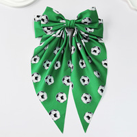 Nouvelle pince à cheveux en tissu imprimé football États-Unis-Canada-Mexique avec long ruban et clip à ressort, faite à la main pour les jours de match sportif