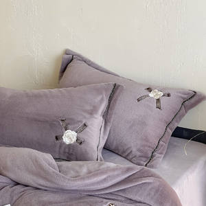 Juego de Edredón de Forro Polar de Color Sólido Duoximeimiankangtu, 4 Piezas, Ropa de Cama Cálida para Invierno, Uso Doméstico, Diseño de Plantas, Teñido Reactivo - Product Image 3