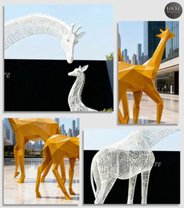 งานตกแต่งสวนกลางแจ้ง รูปทรงยีราฟโลหะสแตนเลสขนาดใหญ่ สไตล์โมเดิร์น รับสั่งทำตามแบบ - Product Image 2