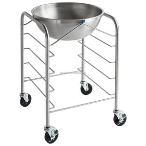 Chariot de rangement mobile robuste en acier inoxydable pour bols mélangeurs avec 4 plateaux coulissants pour cuisine professionnelle - Product Image 3