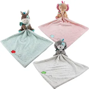 Oem Embroidery Logo Polyester Sublimation Soft Plush Stuffed Animal Toys Lovey Baby Security Blanket baby lovey