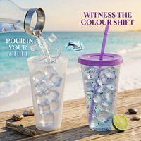Gobelet en plastique jetable écologique 24 oz avec couvercle et paille, à changement de couleur, pour consommation directe, personnalisable avec logo, faible MOQ, idéal pour les fêtes