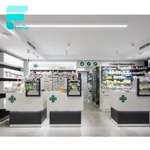 Estantes de farmacia para venta al por menor, farmacia, decoración de diseño de interiores