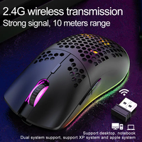 Souris de jeu optique sans fil rechargeable RGB rétro-éclairée Design creux avec construction en plastique pour ordinateur portable PC