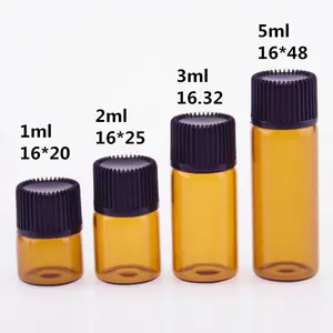 Inserto de plástico de color ámbar 1 mL 2 ml 3 ml 4ml Frascos cuentagotas de vidrio de muestra de aceite esencial con tapón de rosca