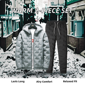 ชุดเสื้อผ้าลำลอง2ชิ้นสำหรับผู้ชายใหม่เสื้อมีฮู้ดผ้าคอตตอนและกางเกง-ระบายอากาศได้ดีสำหรับฤดูหนาว - Product Image 2