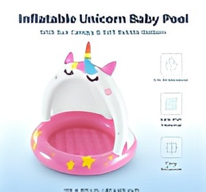 <strong>Inflatable</strong> Catiorn Baby Pool with Sun Shade Canopy 101x101cm Eco-friendly PVC Indoor/Outdoor Kids Water Play <strong>Bathtub</strong> - Product Image 1