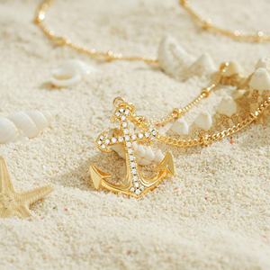 Цепочка богемная 925 Серебряная Ювелирная позолоченная спутниковая цепочка с подвеской Белый Cz якорь ожерелье - Product Image 2