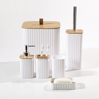 Kit d'accessoires de salle de bain en bambou durable 6 pièces, écologique, distributeur de savon, porte-brosse à dents, ensemble en boîte pour usage domestique