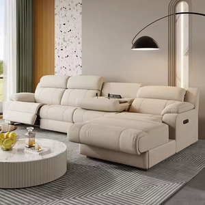 Sofá Eléctrico Moderno Reclinable, Sofá Esquinero Inteligente en Forma de L, Conjunto de Sofá de Tela Extensible con Base Metálica Multifuncional para Sala de Estar - Product Image 4