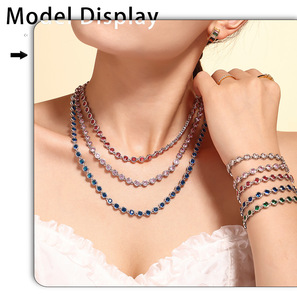 สร้อยคอเทนนิสประดับเพชร CZ หลากสี ของขวัญสำหรับผู้หญิง ชุบทอง 14K สร้อยคอเทนนิสแบบฝังขอบสแตนเลส ขนาด 17 นิ้ว - Product Image 5