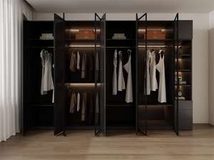 Moderne, milieuvriendelijke kledingkasten met grote capaciteit, metalen frame en massief houten deuren, houten planken voor open slaapkameropbergruimte - Product Image 3