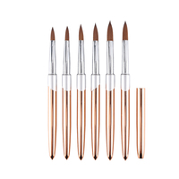 Ensemble de 6 pinceaux à ongles en nylon doux avec manche en cristal or rose personnalisable et virole en cuivre pour manucure en salon