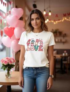 T-shirt stampata con gnomi dell'amore di San Valentino, da donna, girocollo, manica corta, oversize, casual, primavera estate, 100% cotone jersey - Product Image 2