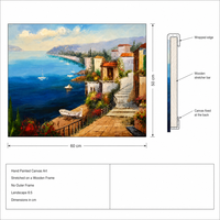 Peinture à l'huile peinte à la main 60x50cm, paysage marin de village côtier méditerranéen, toile tendue sur châssis, art mural pour salon