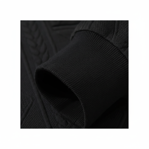 Blouson décontracté noir jacquard à revers boutonné pour homme, sweat-shirt épais surdimensionné à motif 3D, 100 % coton double couche - Product Image 1