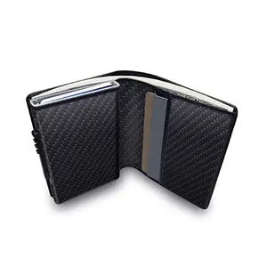 RFID-Blockierung Auto Pop-up-Kohlefaser-Karten halter Smart Wallet PU-Leder-Geld klammer Front taschen karten halter