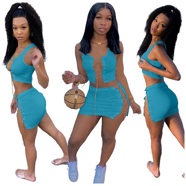 betteboutik Wholesale Custom Price Lacing Sleeveless Wanita set New Skirt Sets 2 Piece Outfits Women Two Piece Sets
