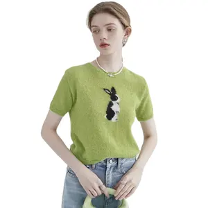 2024 new summer women's clothing niche fun bunny jacquard fashionable round neck loose sweater