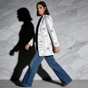 Blazer à imprimé abstrait personnalisé avec revers cranté, manches longues, vêtement décontracté pour femmes, coupe ample, vêtement de bureau - Product Image 5