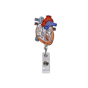 Bestom Acrylic Medical Retractable Heart Nurse Badge Reel Clip Doctor Accessories Wholesale Id Card Holder For Work