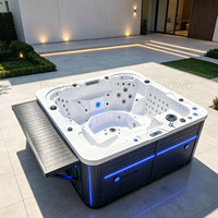 Baignoire extérieure moderne avec commande Balboa, 80 jets, mini spa pour 4-5 personnes, bain à remous extérieur avec bar, lumière LED colorée, chromothérapie